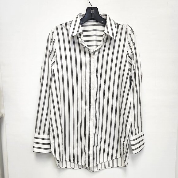 Marc Aurel Women's White/Grey/Black Striped Button Up Shirt Size 36 - Picture 1 of 8